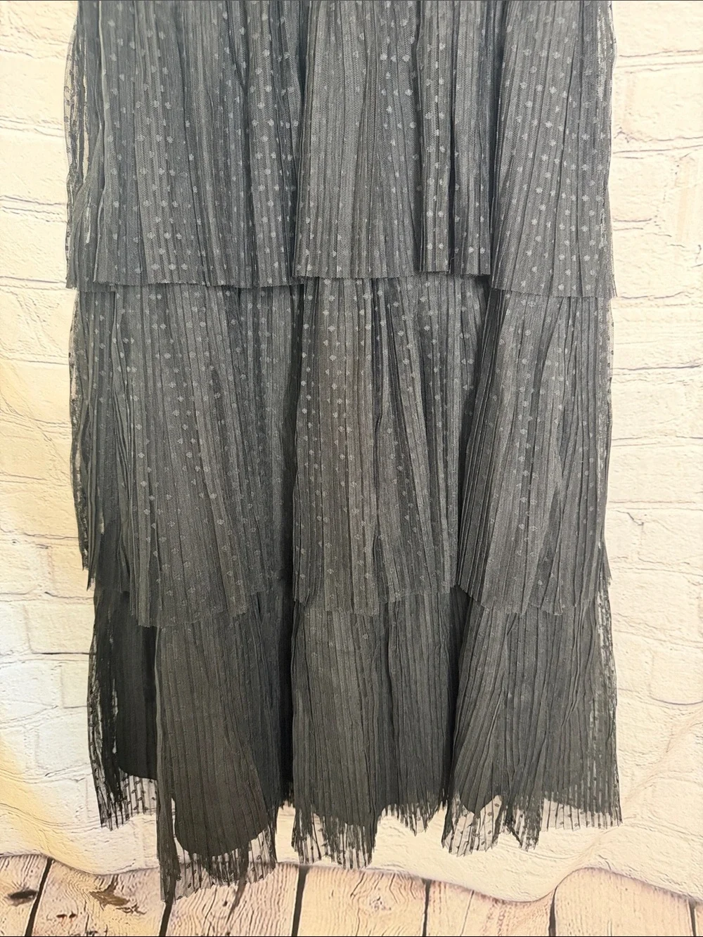 J. Crew Black Sheer Dot Tiered Midi Dress with Puff Sleeves Size 8